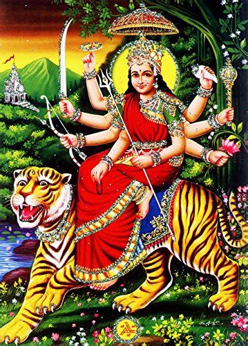 Goddess Durga Hindu Goddess Poster With Glitter Effect Reprint On Paper Unframed Size 5x7