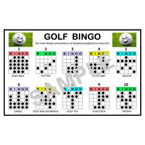 Golf Bingo Card Patterns For Really Fun Bingo Games Bingo Cards Etsy