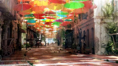 Download 1920x1080 Anime Landscape Scenic Umbrellas 3d Realistic