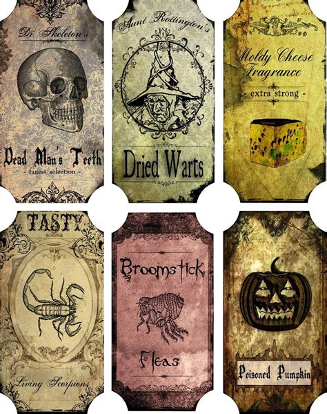 Vintage Inspired Halloween 6 Large Bottle Label Stickers Apothecary
