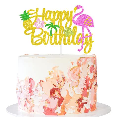 buy flamingo pineapple cake toppers glitter happy birthday cake picks for tropical hawaiian luau
