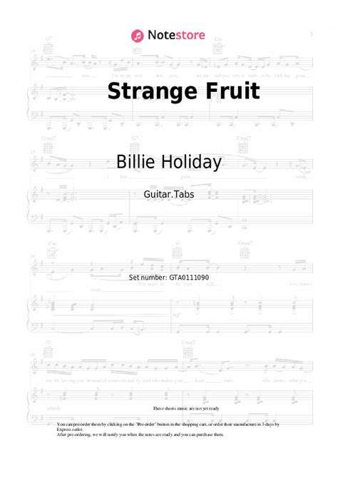 Billie Holiday Strange Fruit Chords Guitar Tabs In Note Store