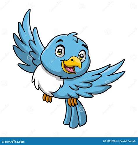 Cute Blue Bird Cartoon On White Background Stock Illustration
