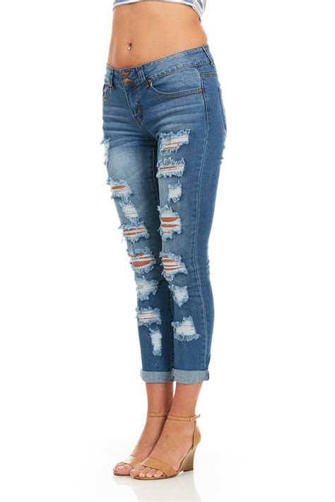 Vip Jeans Ripped Jeans For Women Blue Skinny Slim Fit Classic