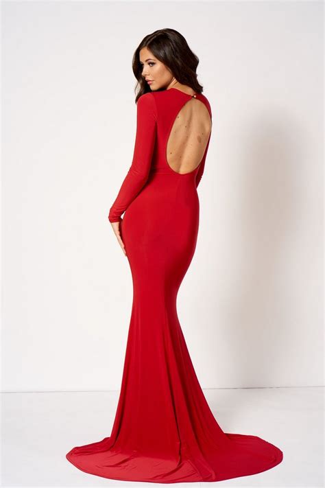 Make A Statement Stunning Red Long Sleeve Backless Fishtail Gown