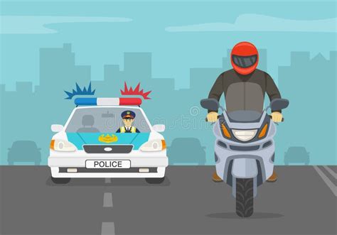 Traffic Police Officer Chasing Criminal Riding A Motorcycle On The