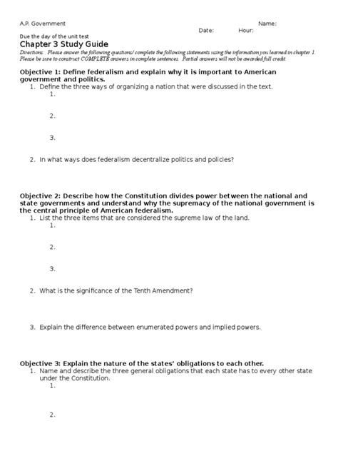 Chapter 3 Study Guide United States Government Answers Study Poster