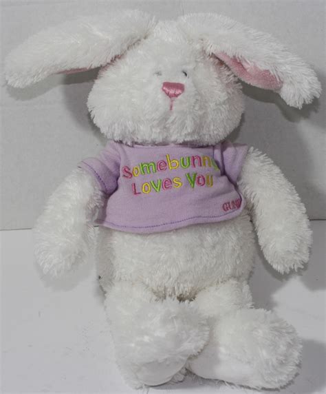 Gund Bunny Hugs Bean Filled White Rabbit Easter Stuffed Plush Purple Shirt Cute Ebay