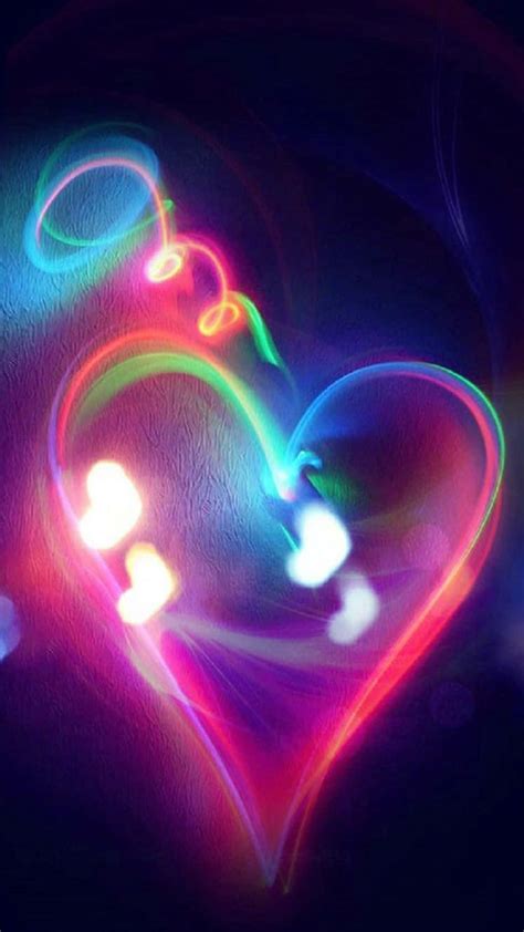 Download Rainbow Colored Neon Heart Light Writing Photograph Wallpaper
