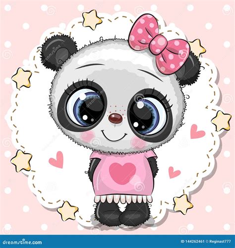 Cute Panda Girl With Pink Bow Stock Vector Illustration Of Character