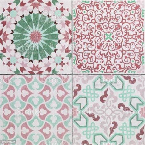 Beautiful Old Ceramic Tile Wall Patterns In The Park Public Stock Photo
