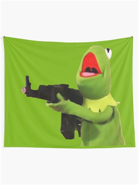 Kermit With Gun Tapestry By Monkofyomom Redbubble