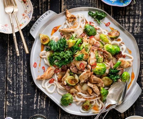 Chicken Bacon And Brussels Sprout Stir Fry With Udon Noodles Nadia Lim