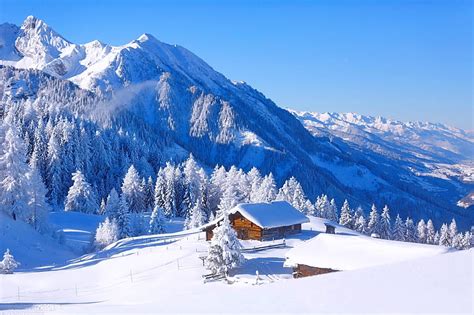 Chalet In Winter Alps Winter Hills Mountain Chalet View Beauitful