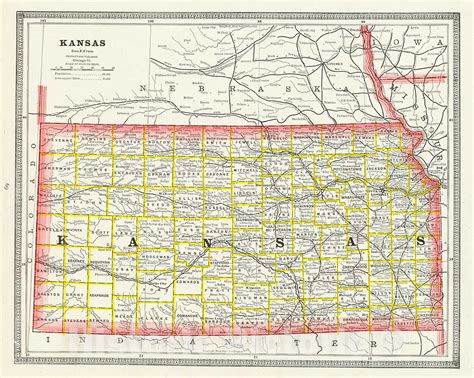 Historic Map 1883 Kansas Vintage Wall Art Vintage Wall Art