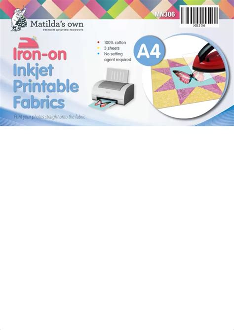 Iron on printable fabric (inkjet) a4 x 3 sheets