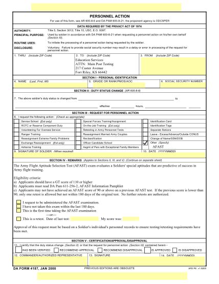 Da Forms 4187 Fillable Printable Forms Free Online
