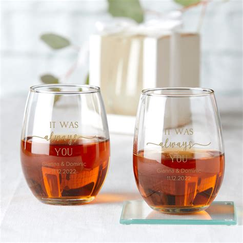 Personalized Wedding 9 Oz Stemless Wine Glass T Box Available My Wedding Favors
