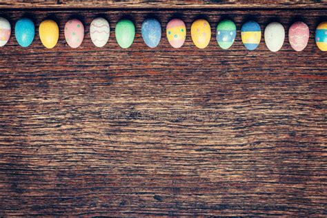 Colorful Easter Egg On Wood Background With Space Vintage Toned Stock