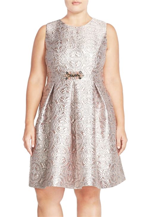 Eliza J Embellished Metallic Jacquard Fit And Flare Dress Plus Size