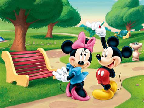 Mickey Mouse And Minnie Mouse In The Park Desktop Wallpaper Hd