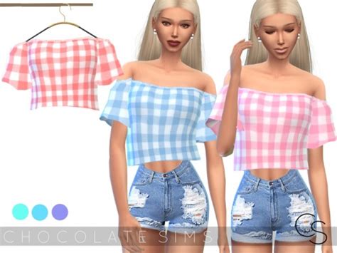 The Sims Resource Off Shoulder Crop Top Elena By Missschokolove • Sims