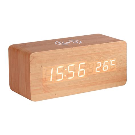 Led Electric Alarm Clock Digital Wooden Clocks With Phone Wireless