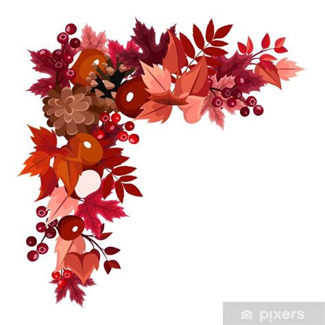 Sticker Autumn Leaves Corner Frame Vector Illustration Pixersuk