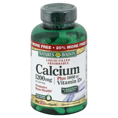 nature s bounty calcium 1200 mg plus vitamin d3 1000 iu rapid release liquid softgels 120
