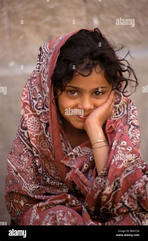 Yemen Sanaa Young Girl Portrait Of A Veiled Little Girl Stock Photo