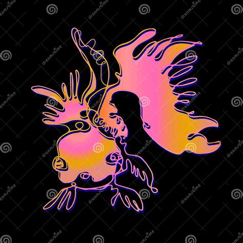 Funny Bright Colored Goldfish In Doodle Style Drawn By Hand On Black