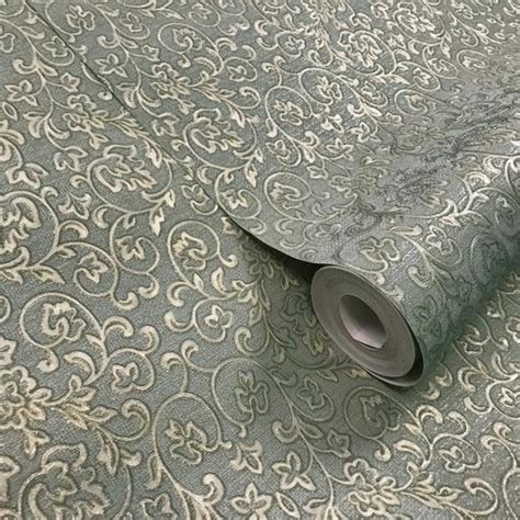 Shop Embossed Wallpaper Textured Victorian Modern Damask Green Metallic