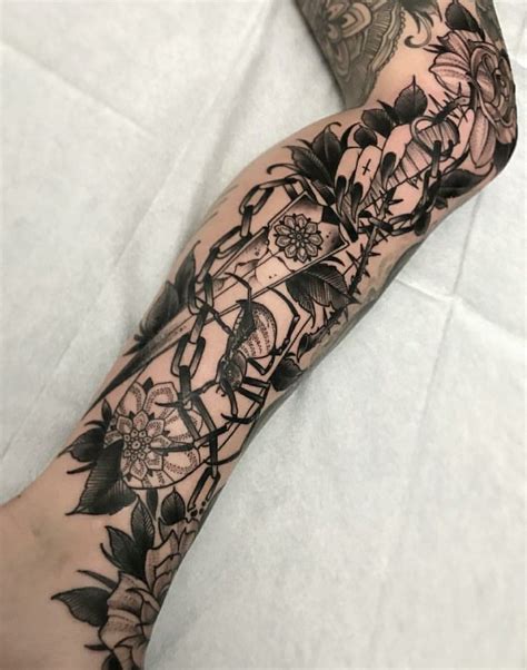 leg tattoo sleeve by joseph haefs at reverent tattoo leg sleeve tattoo leg tattoos piercing