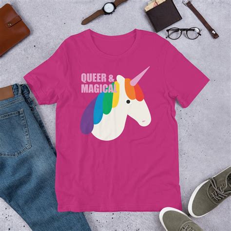 Queer And Magical White T Shirt Gay Pride Shirt Unicorn Etsy