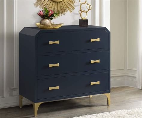 Use gold and navy in the bedroom for a touch of royalty! Navy Blue & Gold 3-Drawer Accent Chest in 2020 | Blue and ...