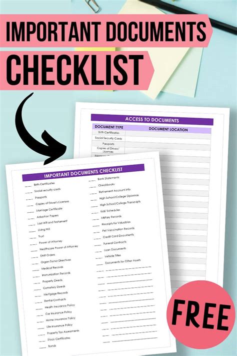 Printable List Of Important Documents