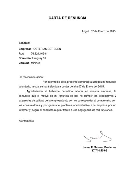 Carta De Renuncia Colombiana