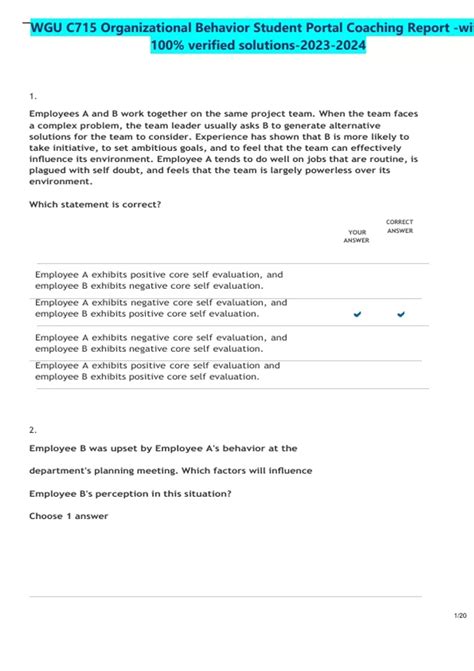 WGU C715 Organizational Behavior Student Portal Coaching Report -with
