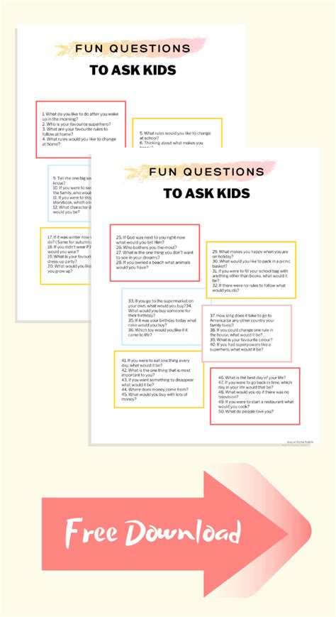 70 Fun Questions To Ask Kids Free Download Stay At Home Habits
