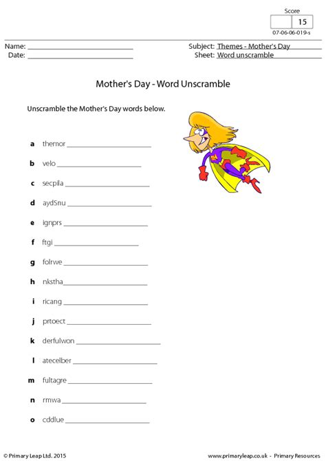 The kindergarten dolch words list, also called the primer dolch words list, contains 52 words. Mother's Day - Word Scramble
