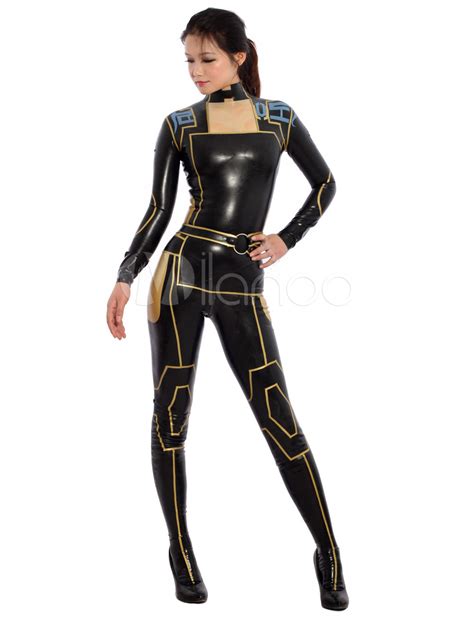 Disfraz Carnaval Sexy Latex Catsuit Negro Ninja Bodysuit Halloween