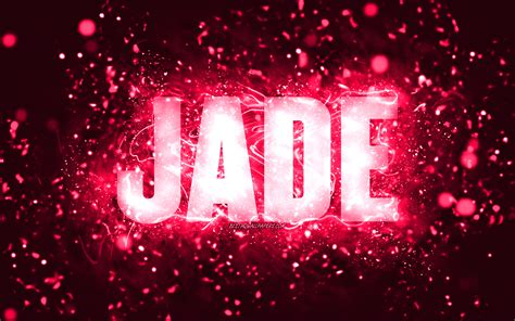 Download Wallpapers Happy Birthday Jade 4k Pink Neon Lights Jade