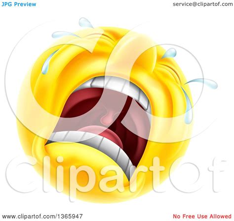 Clipart Of A 3d Yellow Male Smiley Emoji Emoticon Face Crying Royalty