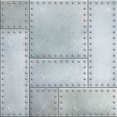 Steel Metal Plates With Rivets Seamless Background Stock Photo