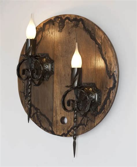Barrel Head And Wrought Iron Wall Light Double Sconce Etsy Iron