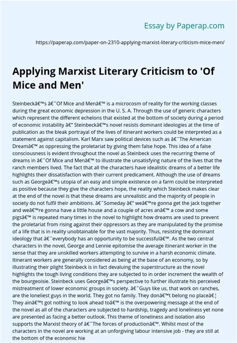 Applying Marxist Literary Criticism To Of Mice And Men Essay Example