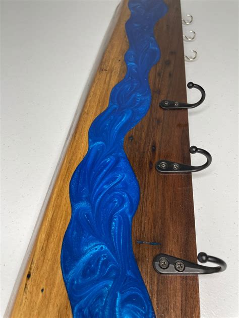 Live Edge Black Walnut And Epoxy Coat And Key Rack Cobalt Etsy