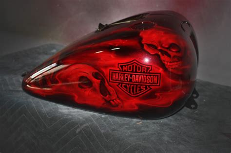 Online Motorcycle Paint Shop Candy Apple Red Metallic With Skulls And Smok