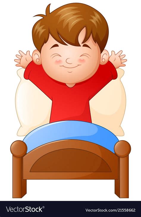 Little Boy Waking Up In A Bed On White Background Vector Image On