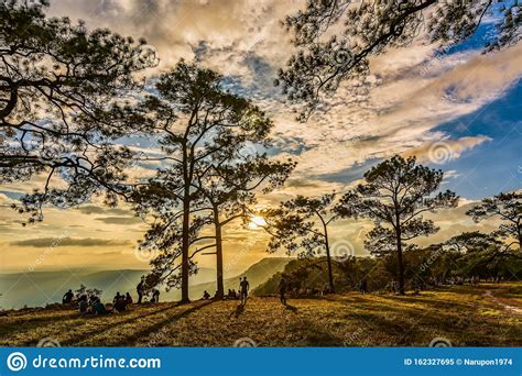 Beautiful Sunsets With Sky And Golden Clouds At Mak Dook Cliff Phu
